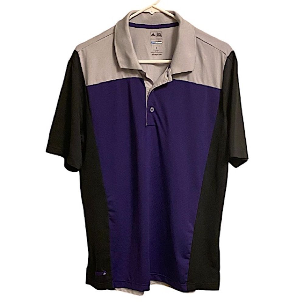 Adidas Mens Medium Polo Purple Colorblock Golf Shirt Puremotion Coolmax Classic